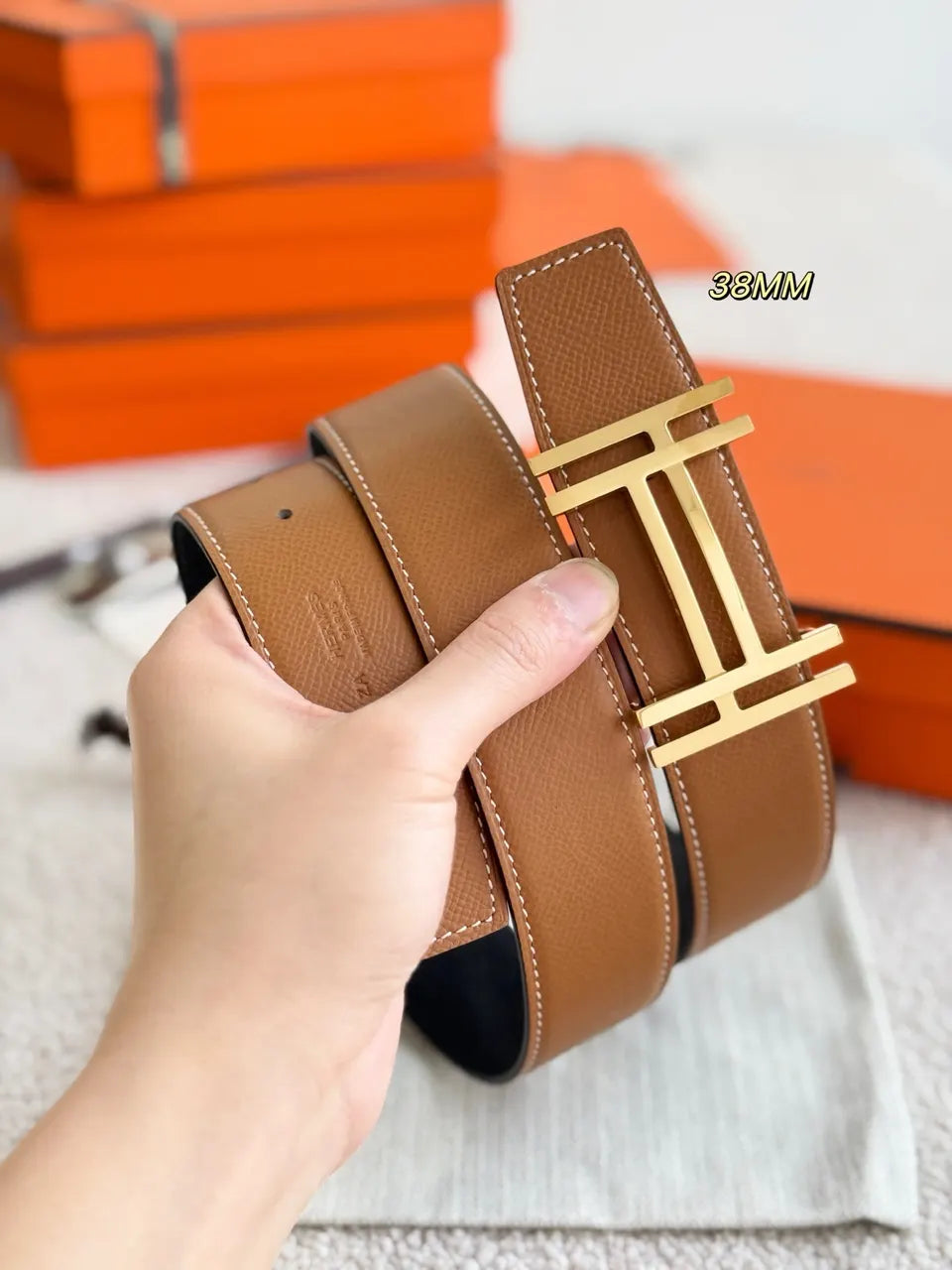 Hermes Black & Tan Reversible Belt - Hình 3