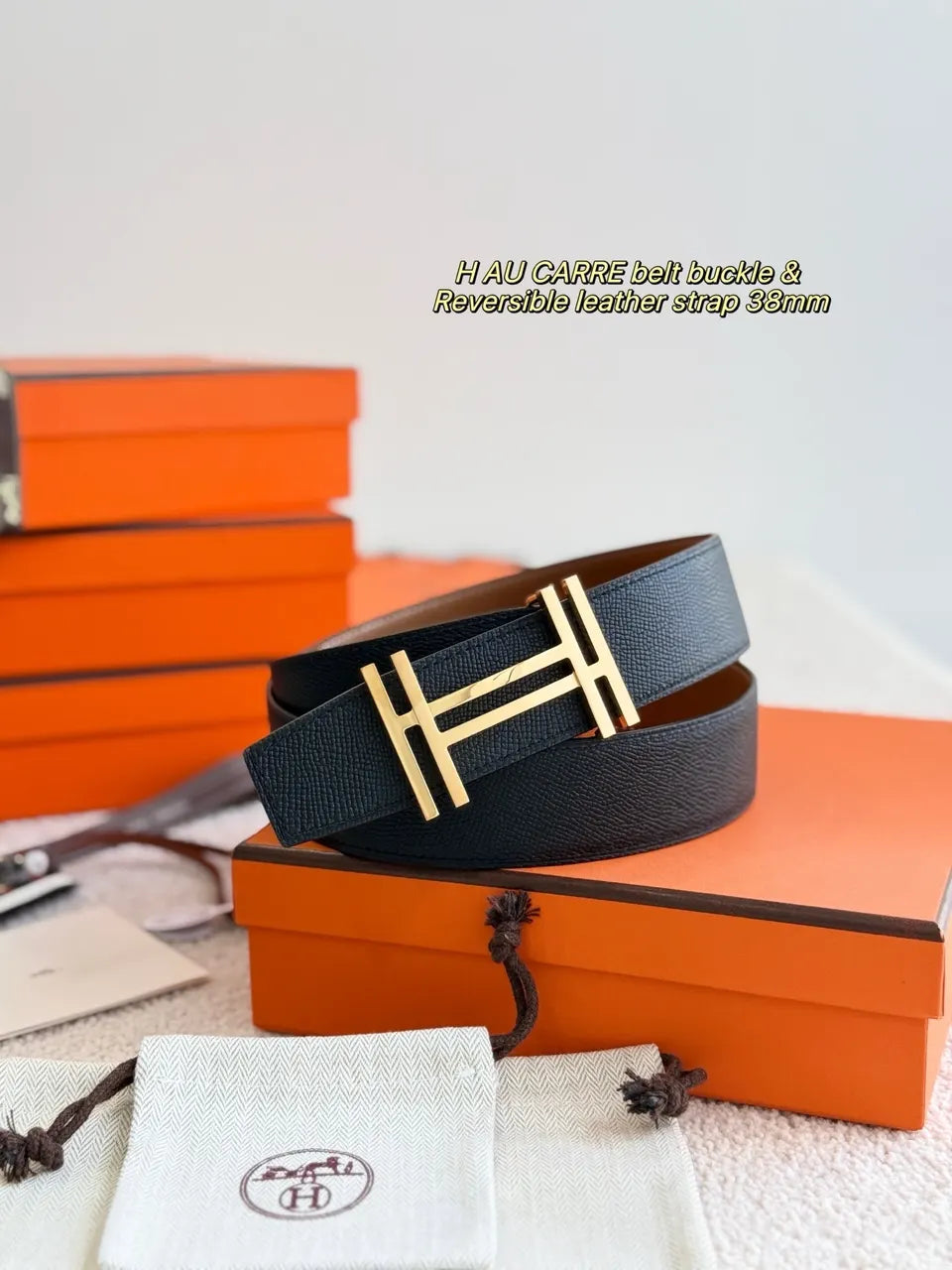Hermes Black & Tan Reversible Belt - Hình 4