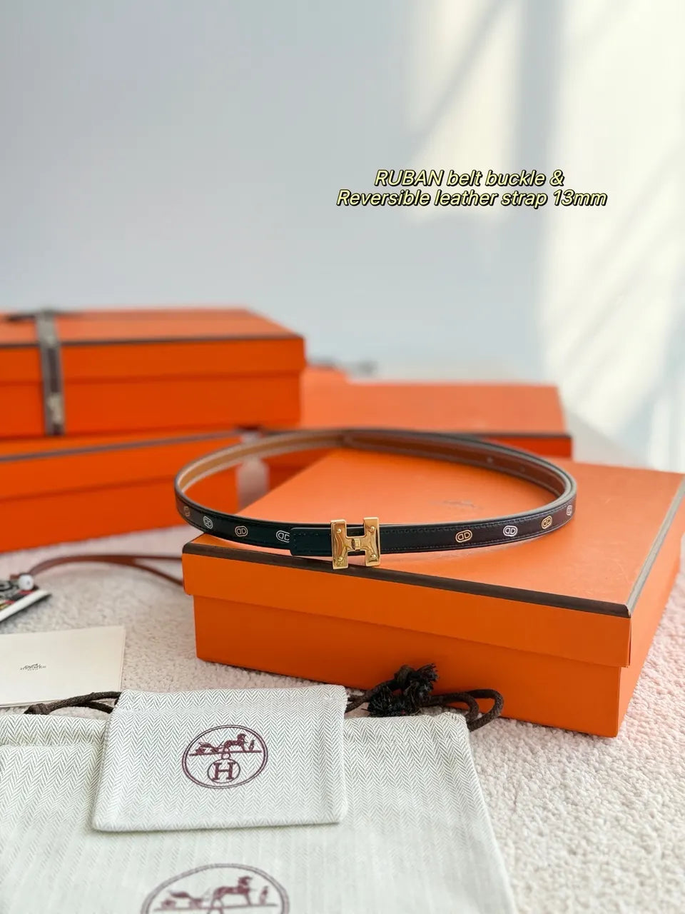 Hermes Ruban Black Leather Belt - Hình 2