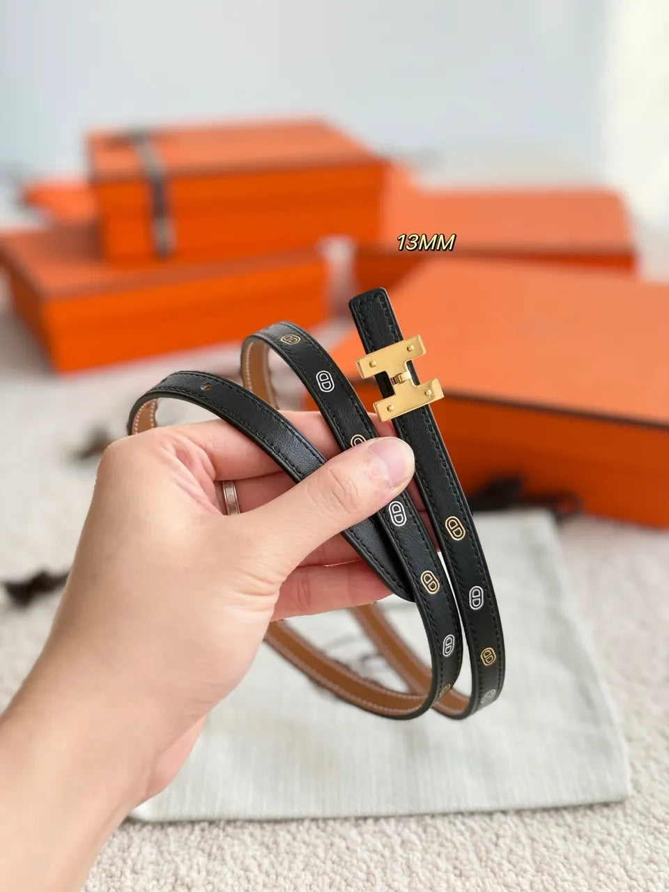 Hermes Ruban Black Leather Belt - Hình 3