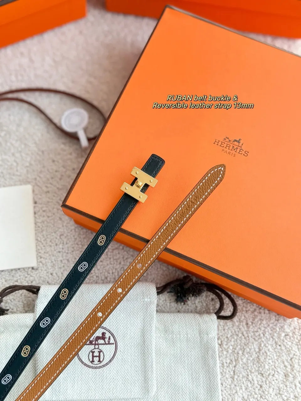 Hermes Ruban Black Leather Belt - Hình 4