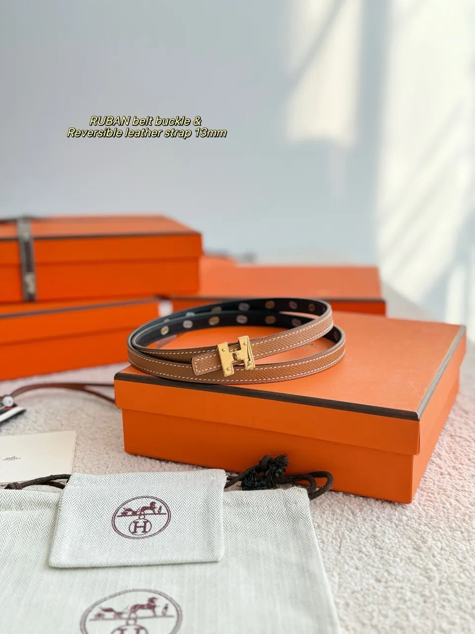 Hermes Ruban Black Leather Belt - Hình 5