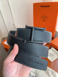 signature Hermes Matte Black Leather Belt