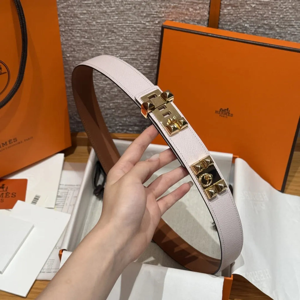 Hermes Rose Azalee Leather Belt - Hình 2