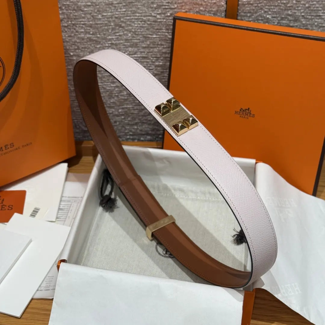 Hermes Rose Azalee Leather Belt - Hình 3