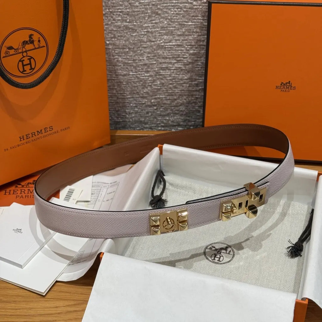 Hermes Rose Azalee Leather Belt - Hình 4