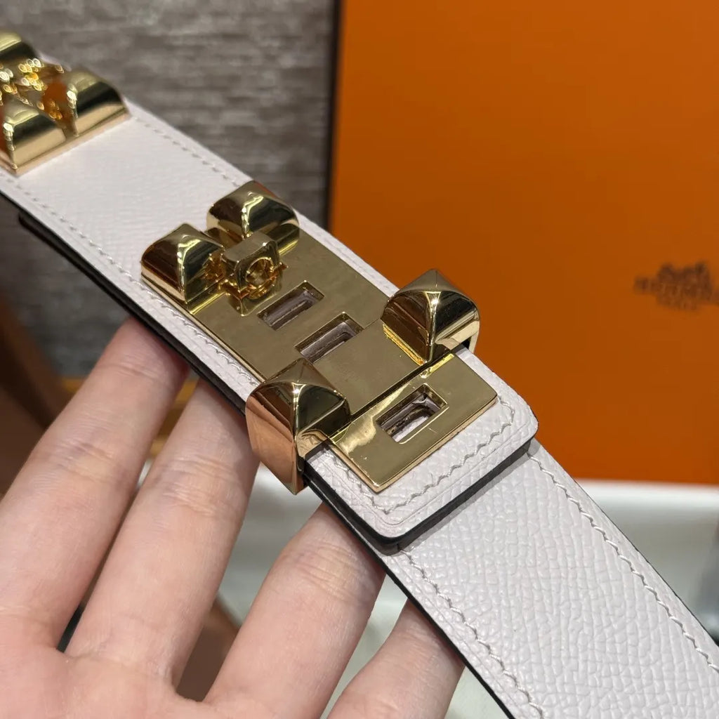 Hermes Rose Azalee Leather Belt - Hình 5
