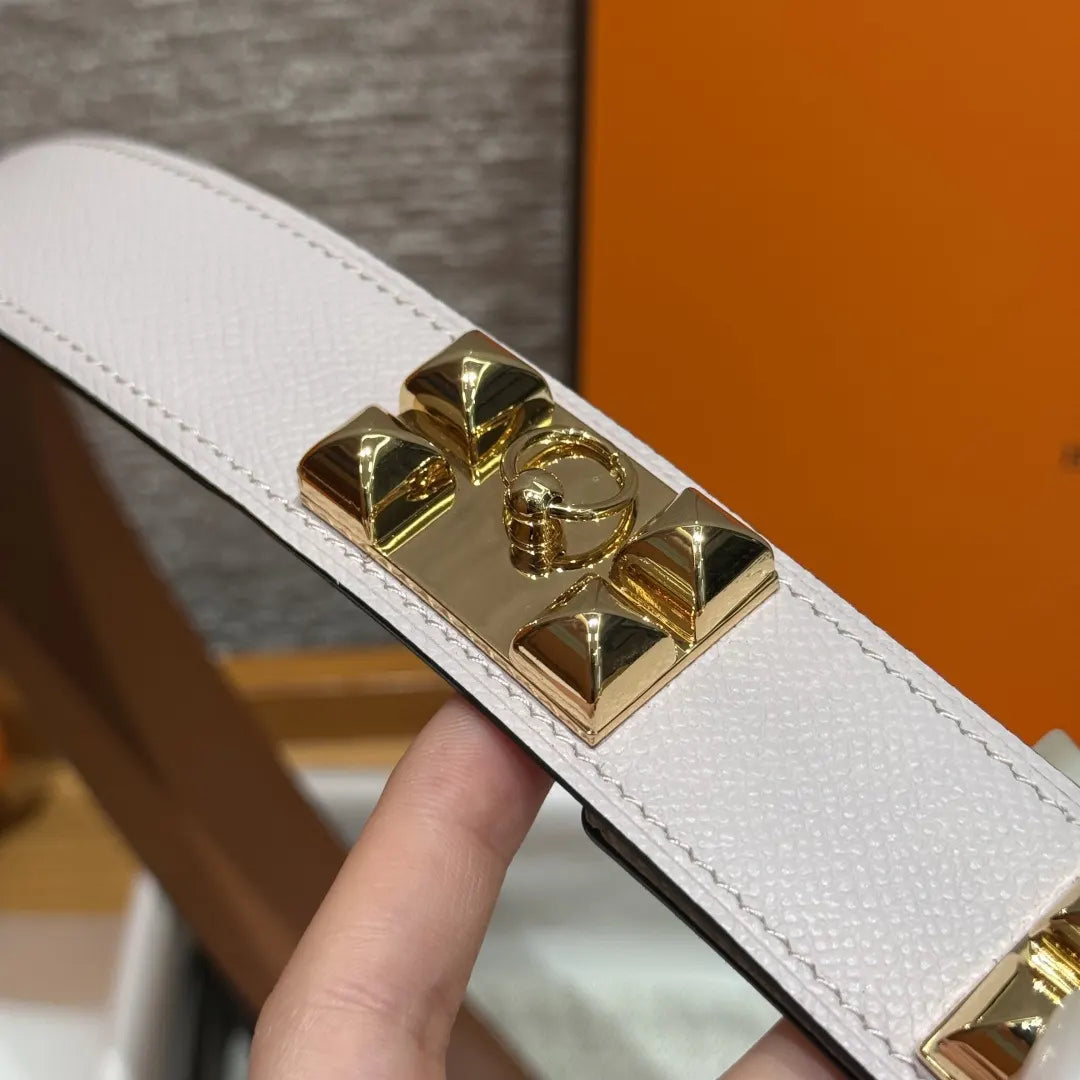 Hermes Rose Azalee Leather Belt - Hình 6
