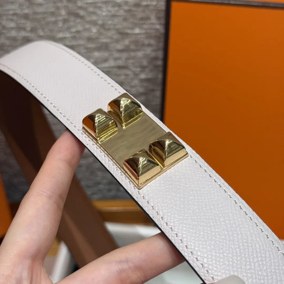 Hermes Rose Azalee Leather Belt - Hình 7