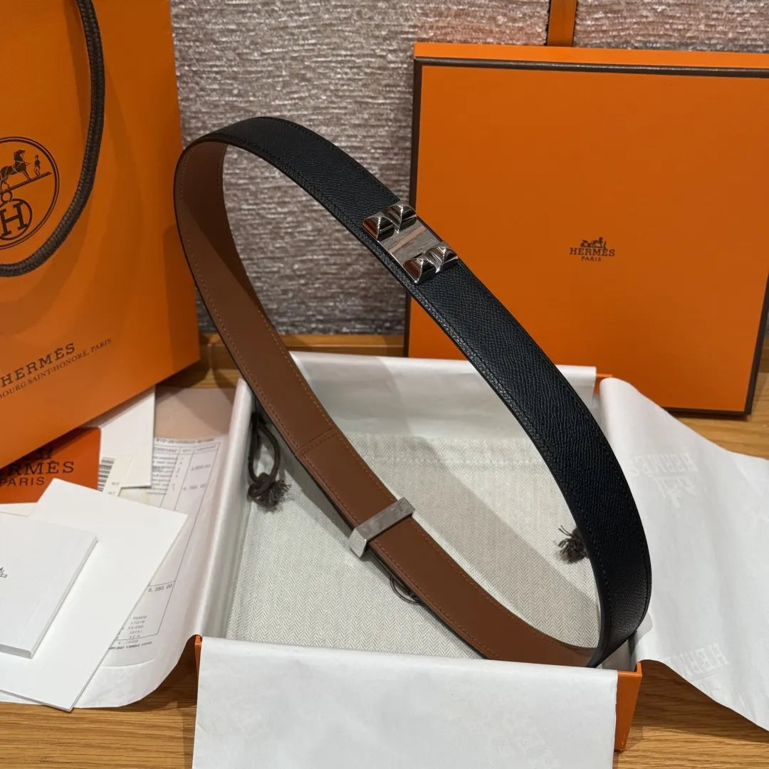 Hermes Black Leather Pyramid Studded Belt - Hình 3