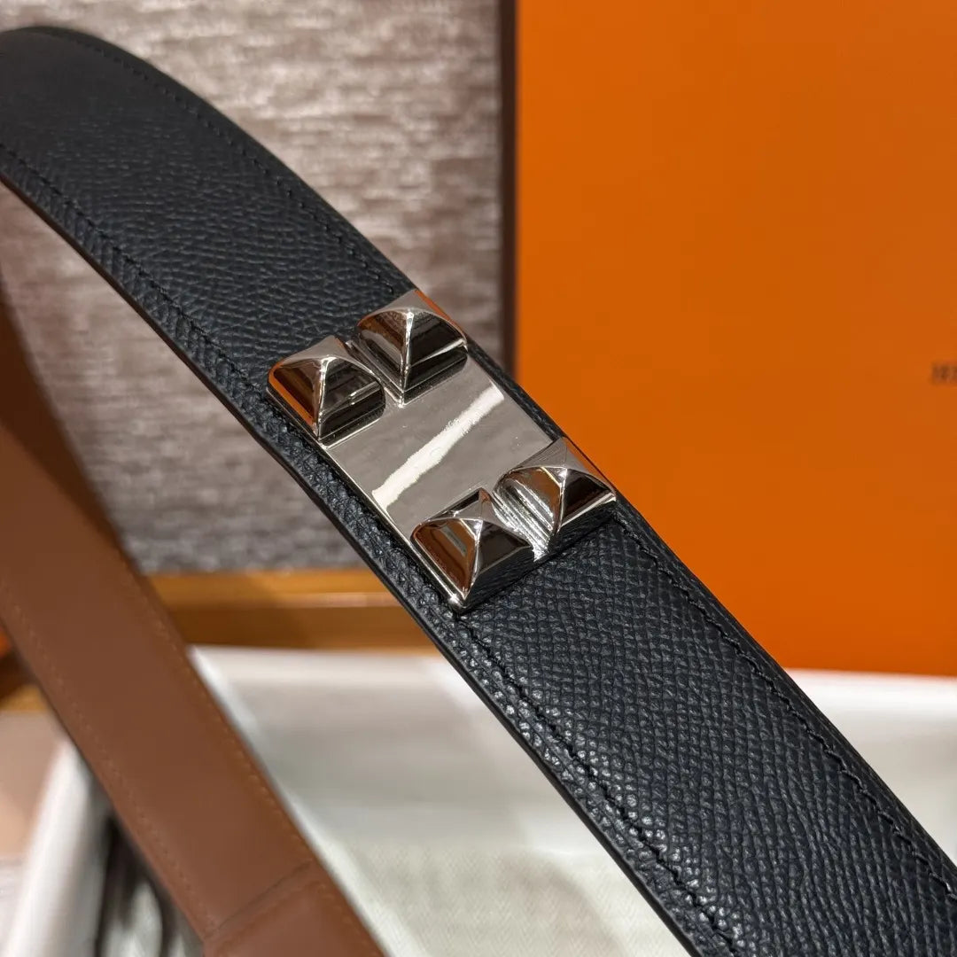 Hermes Black Leather Pyramid Studded Belt - Hình 7