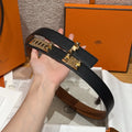 Hermes Black Grained Leather Belt gold