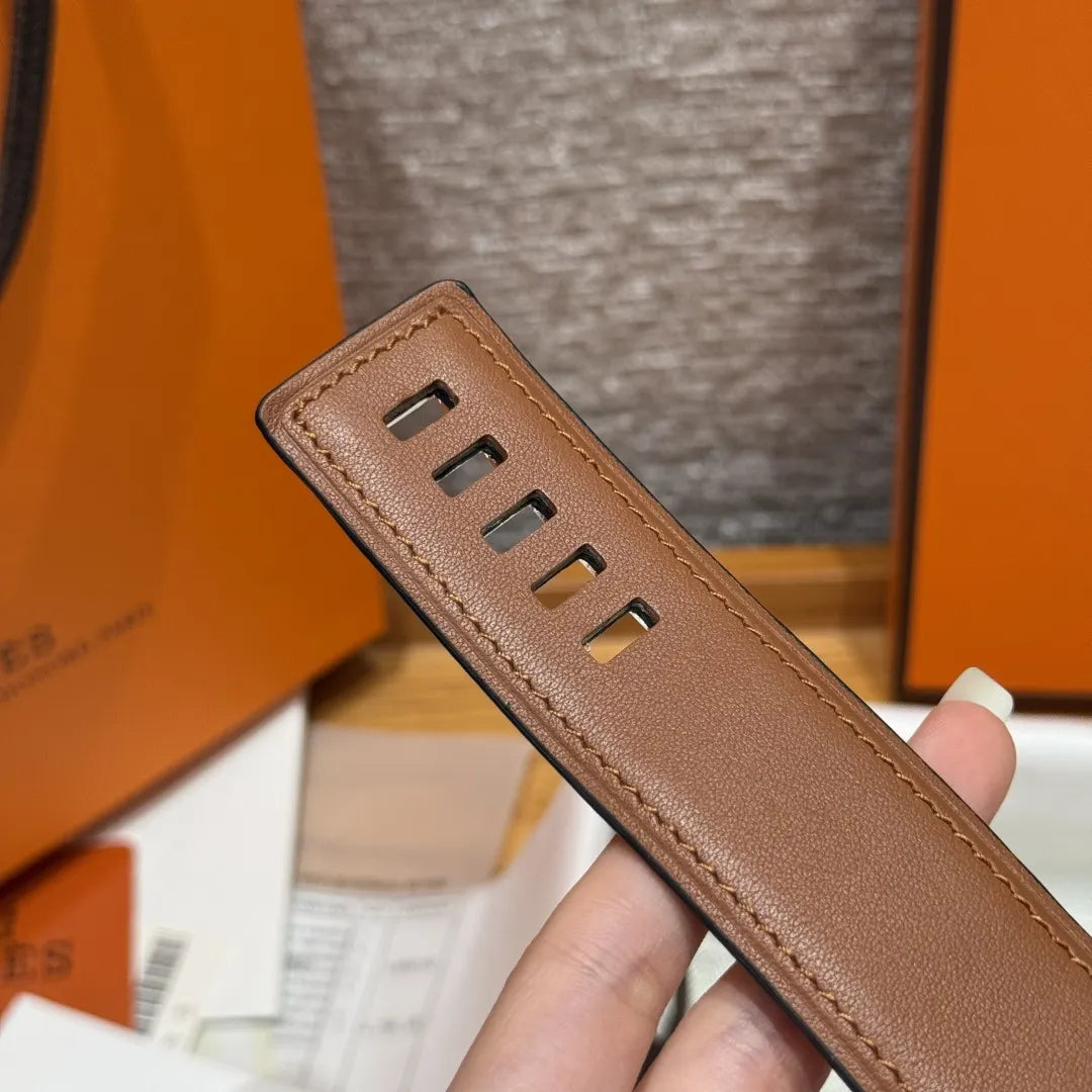 Hermes Black Leather Pyramid Studded Belt - Hình 8