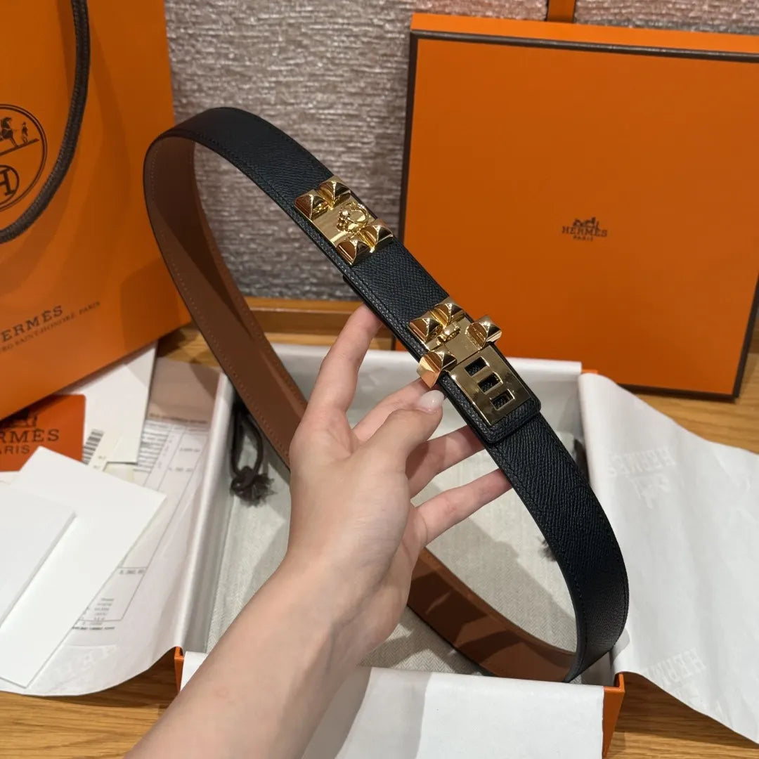 Hermes Black Grained Leather Belt gold - Hình 2