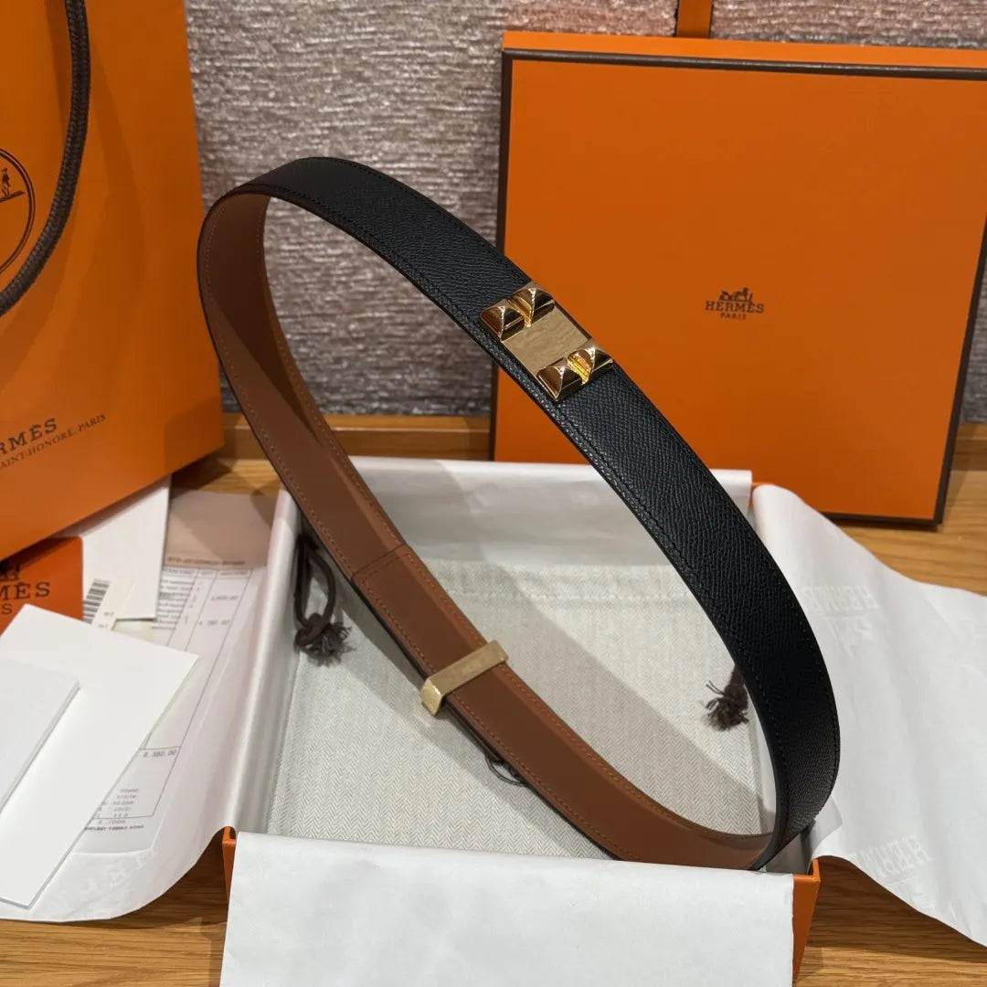 Hermes Black Grained Leather Belt gold - Hình 3