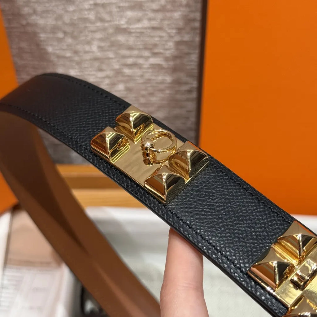 Hermes Black Grained Leather Belt gold - Hình 6
