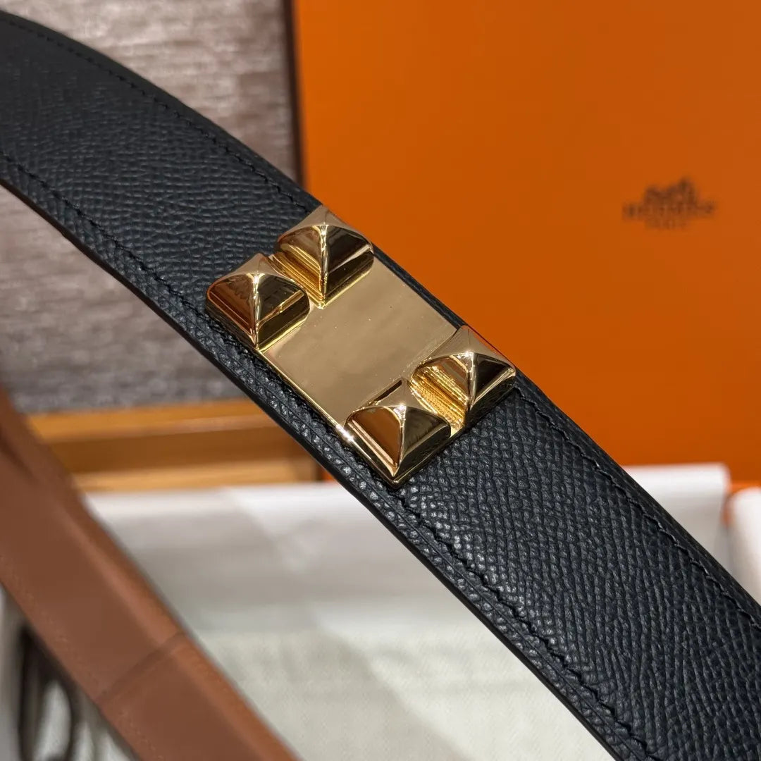 Hermes Black Grained Leather Belt gold - Hình 7