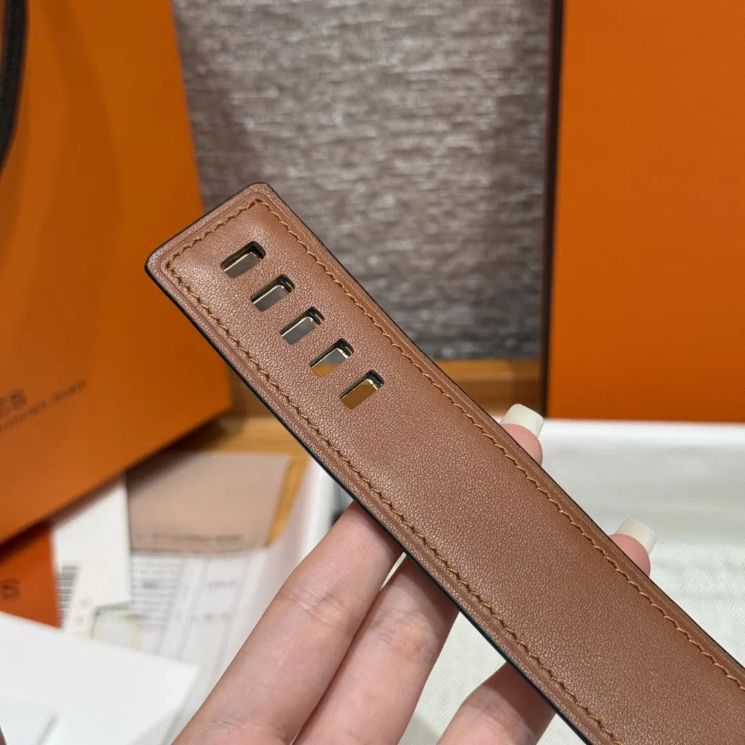 Hermes Black Grained Leather Belt gold - Hình 8