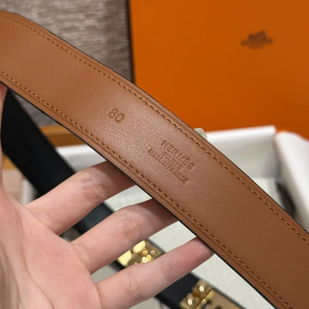 Hermes Black Grained Leather Belt gold - Hình 9
