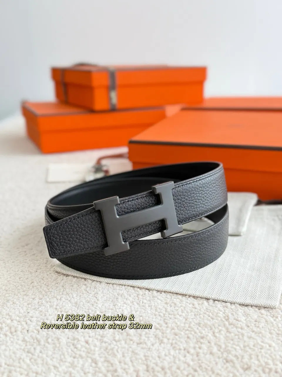 Hermes H5382 Black Leather Belt - Hình 2