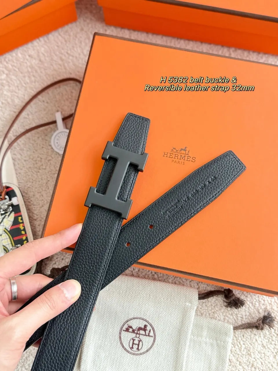 Hermes H5382 Black Leather Belt - Hình 3