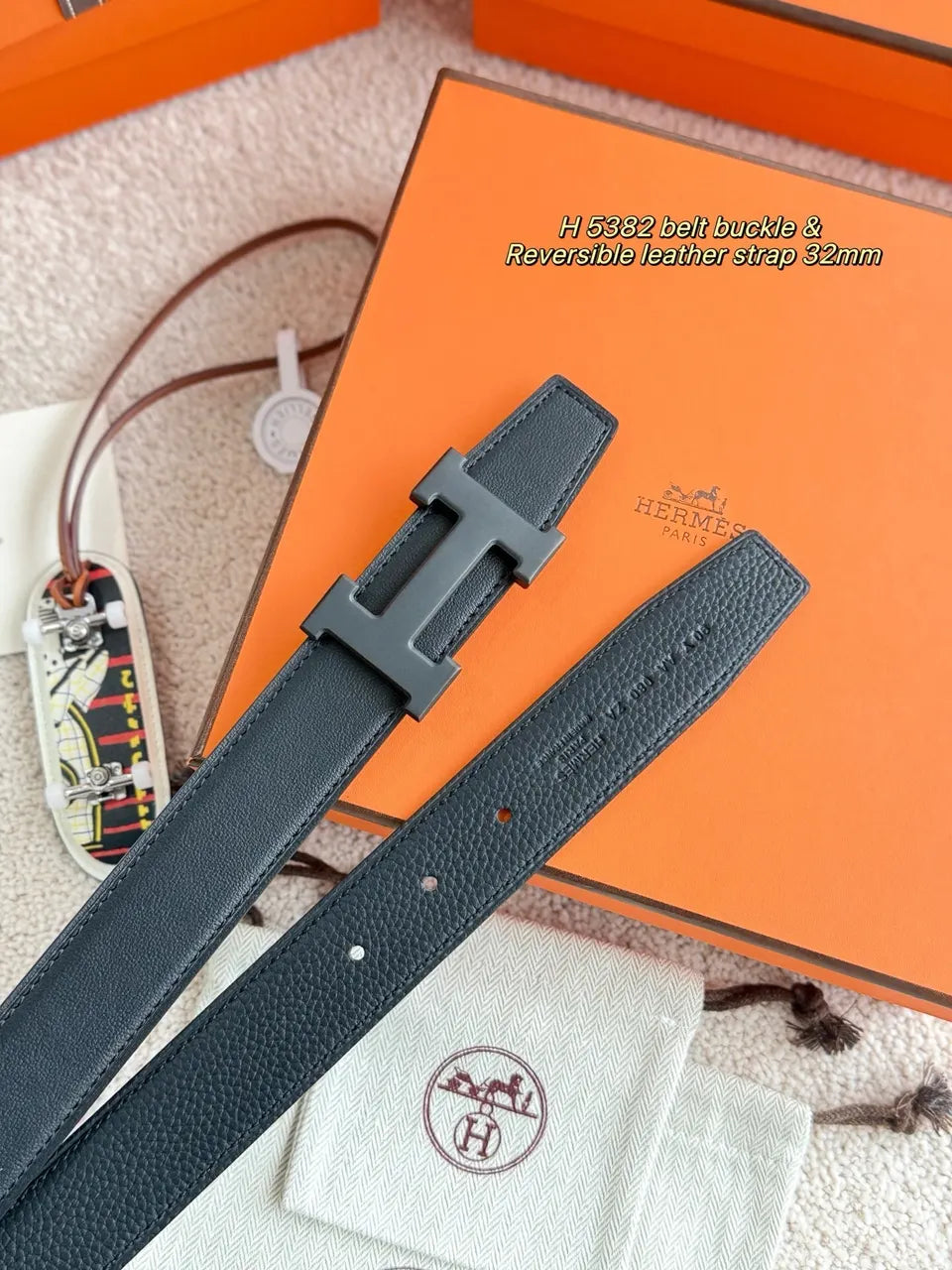 Hermes H5382 Black Leather Belt - Hình 4