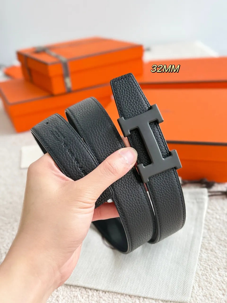 Hermes H5382 Black Leather Belt - Hình 5