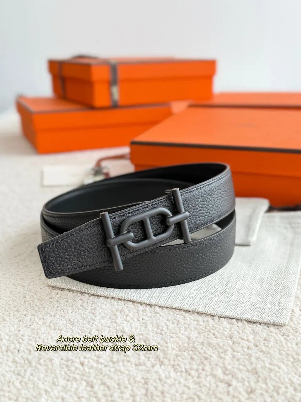 Hermes Ancre Black Leather Belt - Hình 2