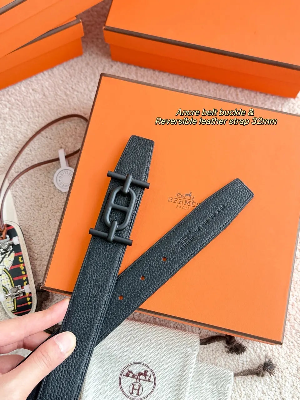 Hermes Ancre Black Leather Belt - Hình 3