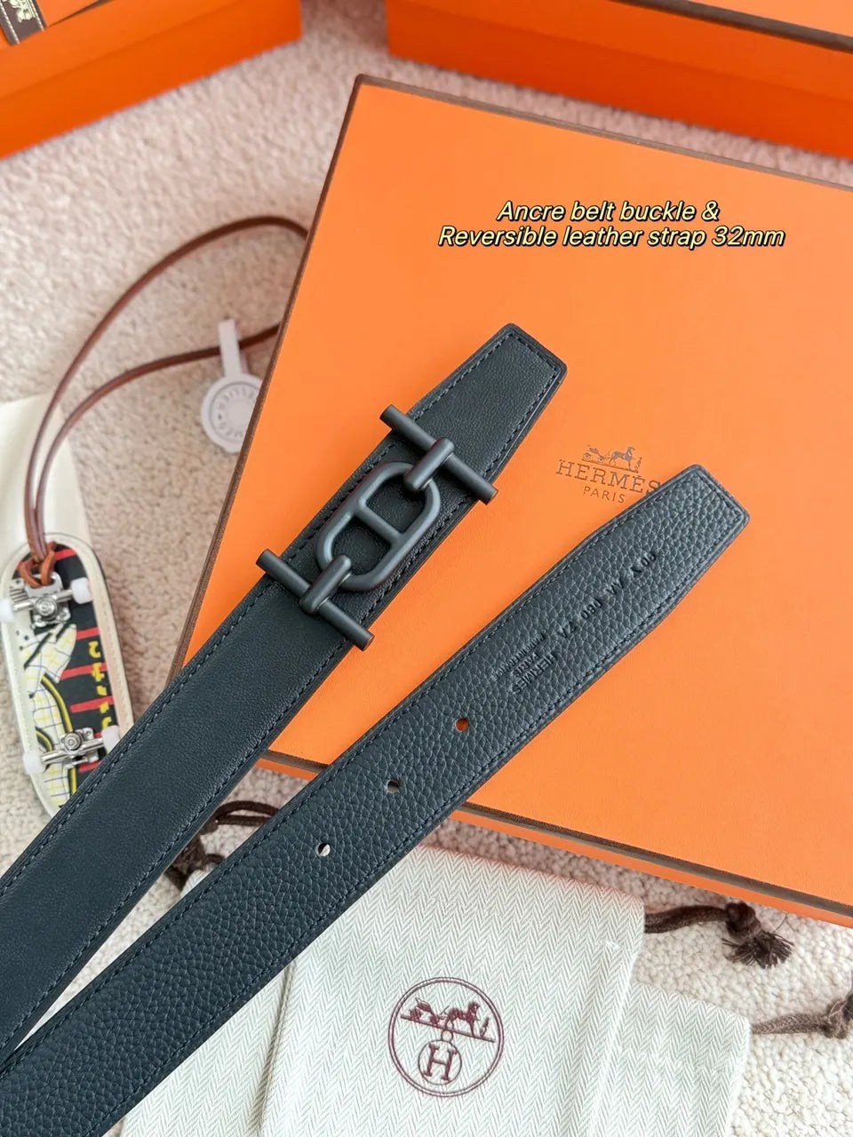 Hermes Ancre Black Leather Belt - Hình 4