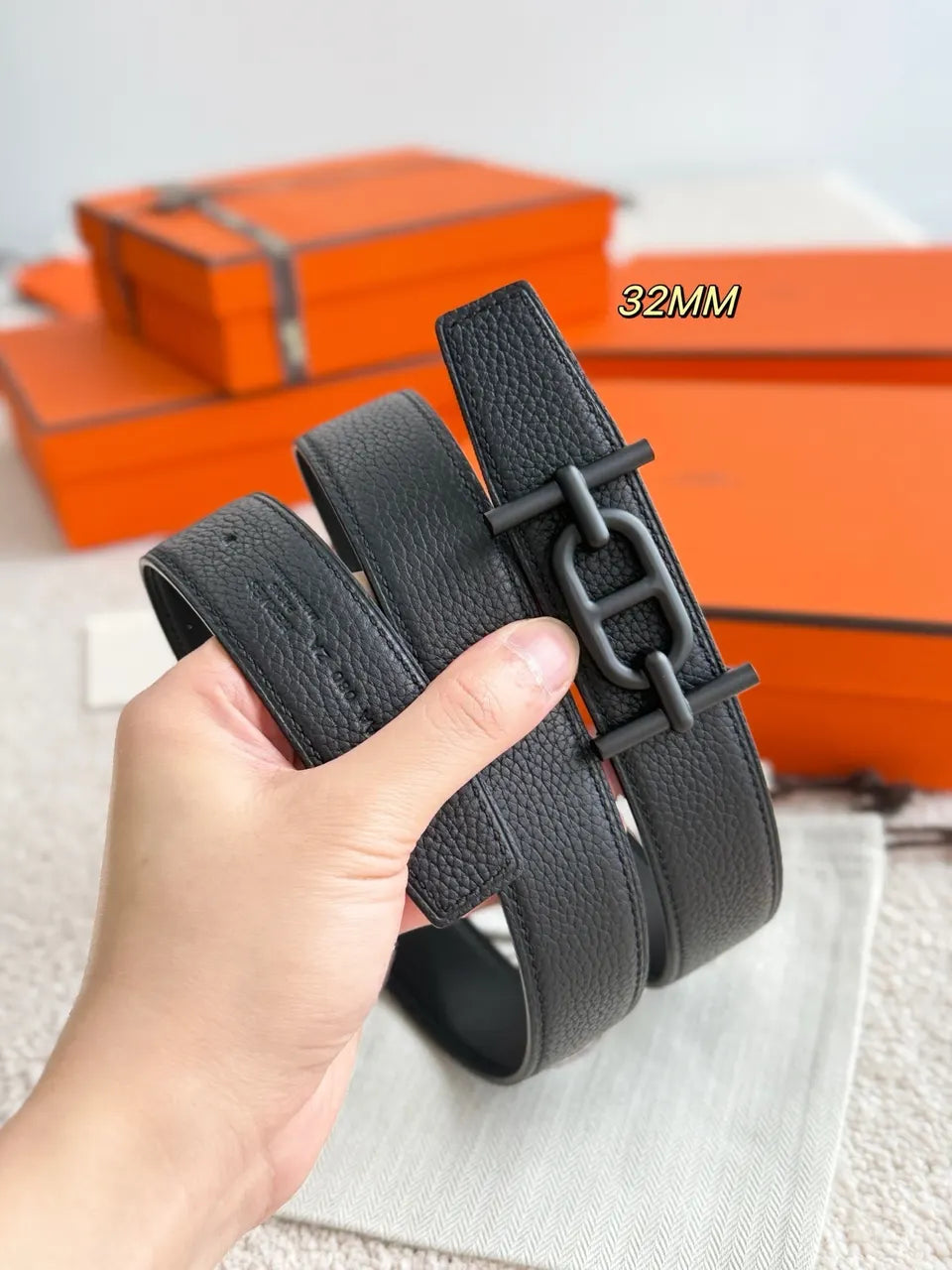 Hermes Ancre Black Leather Belt - Hình 5