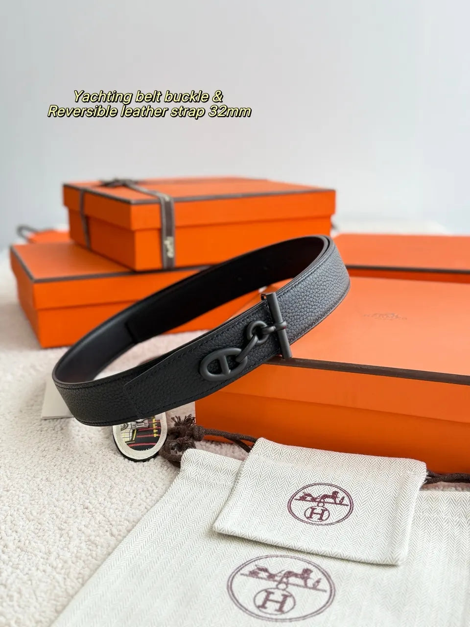 Hermes Matte Black Yachting Belt