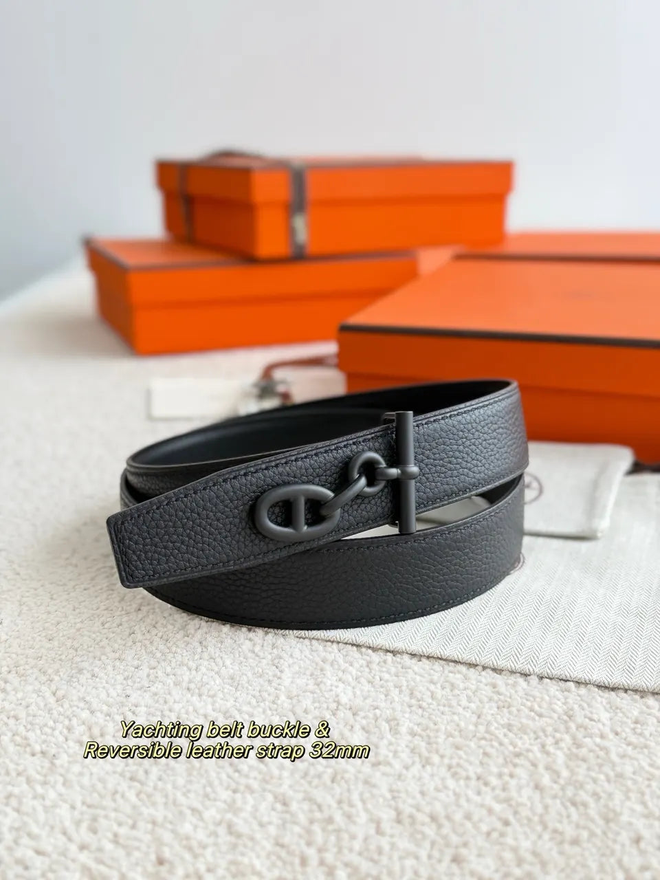 Hermes Matte Black Yachting Belt - Hình 2