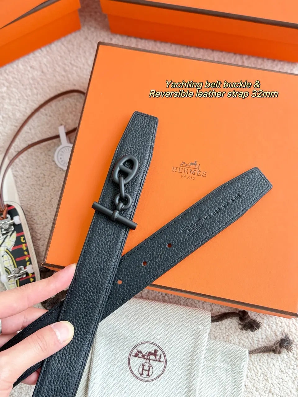 Hermes Matte Black Yachting Belt - Hình 3