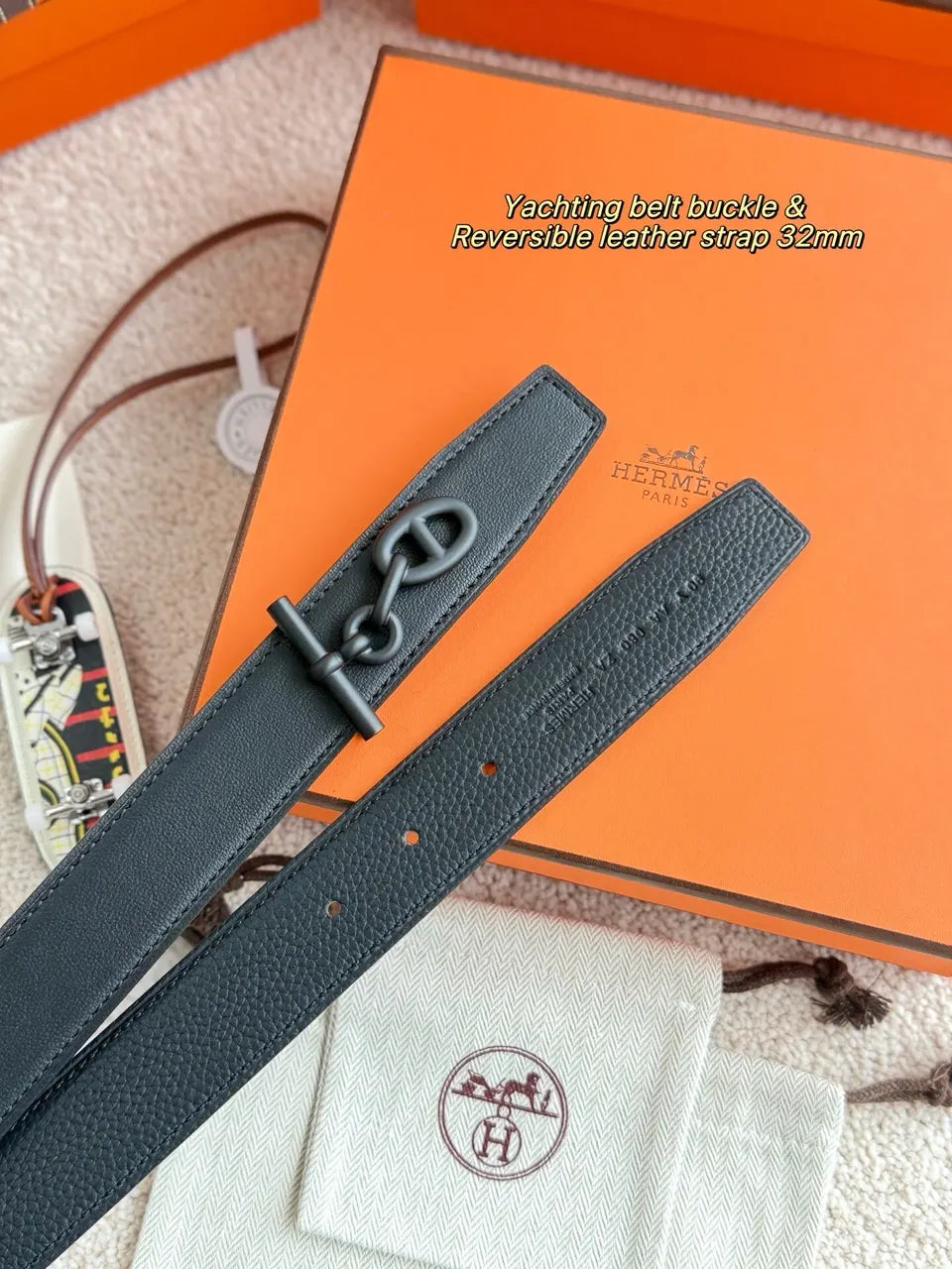 Hermes Matte Black Yachting Belt - Hình 4