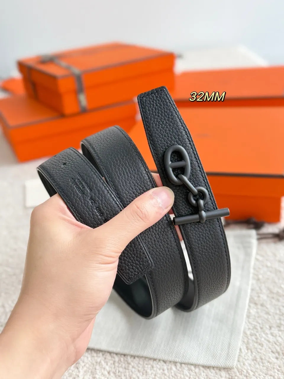 Hermes Matte Black Yachting Belt - Hình 5