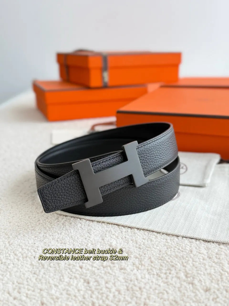 designer Hermes Matte Black Constance Belt - Hình 2