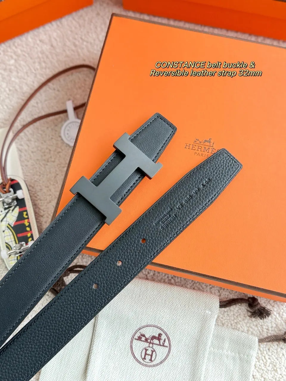 designer Hermes Matte Black Constance Belt - Hình 4