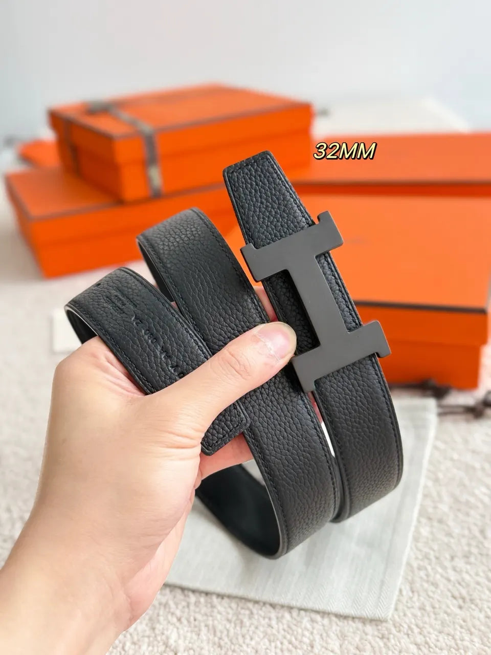 designer Hermes Matte Black Constance Belt - Hình 5