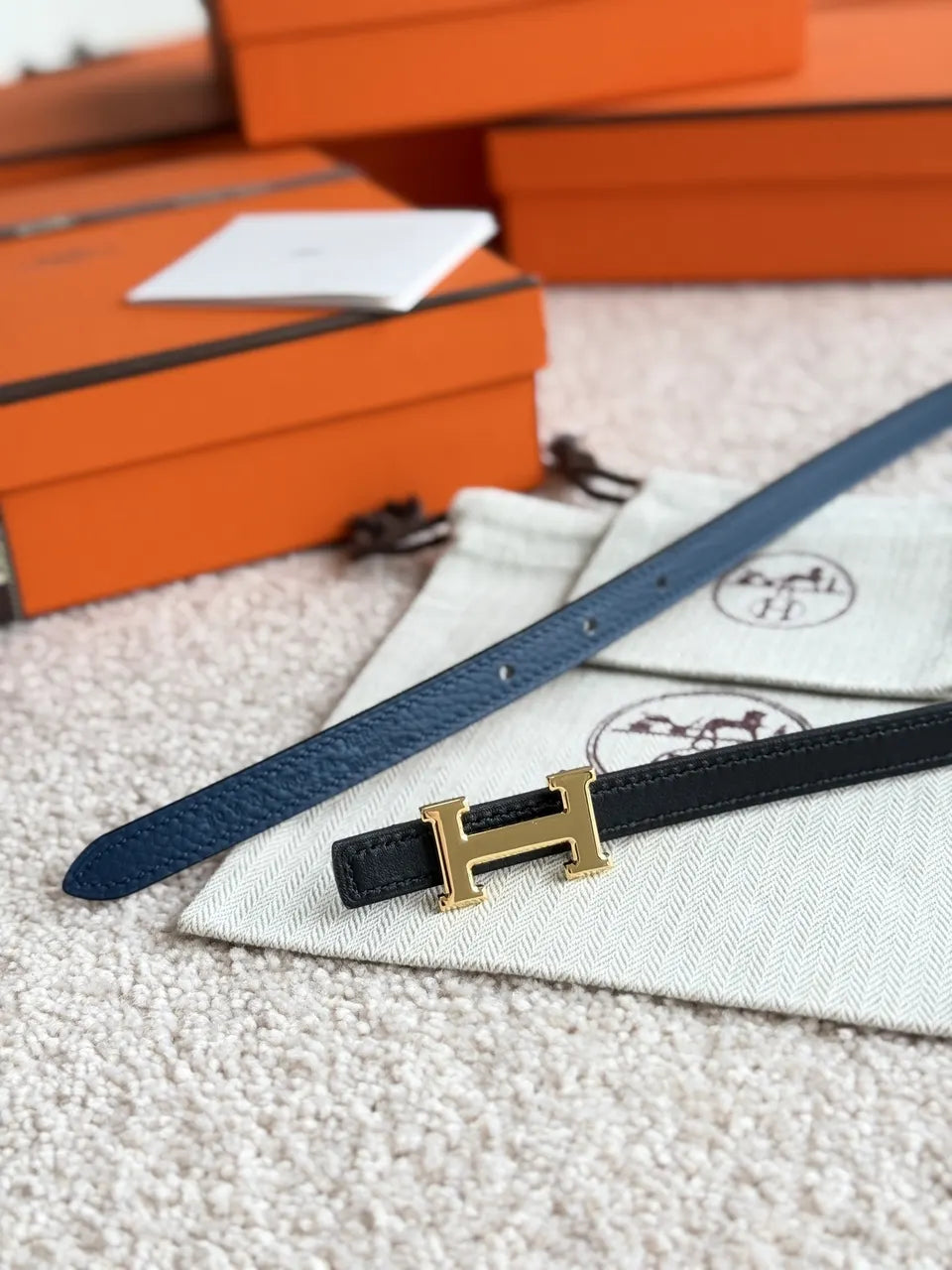 Hermes Blue Leather Belt gold - Hình 5