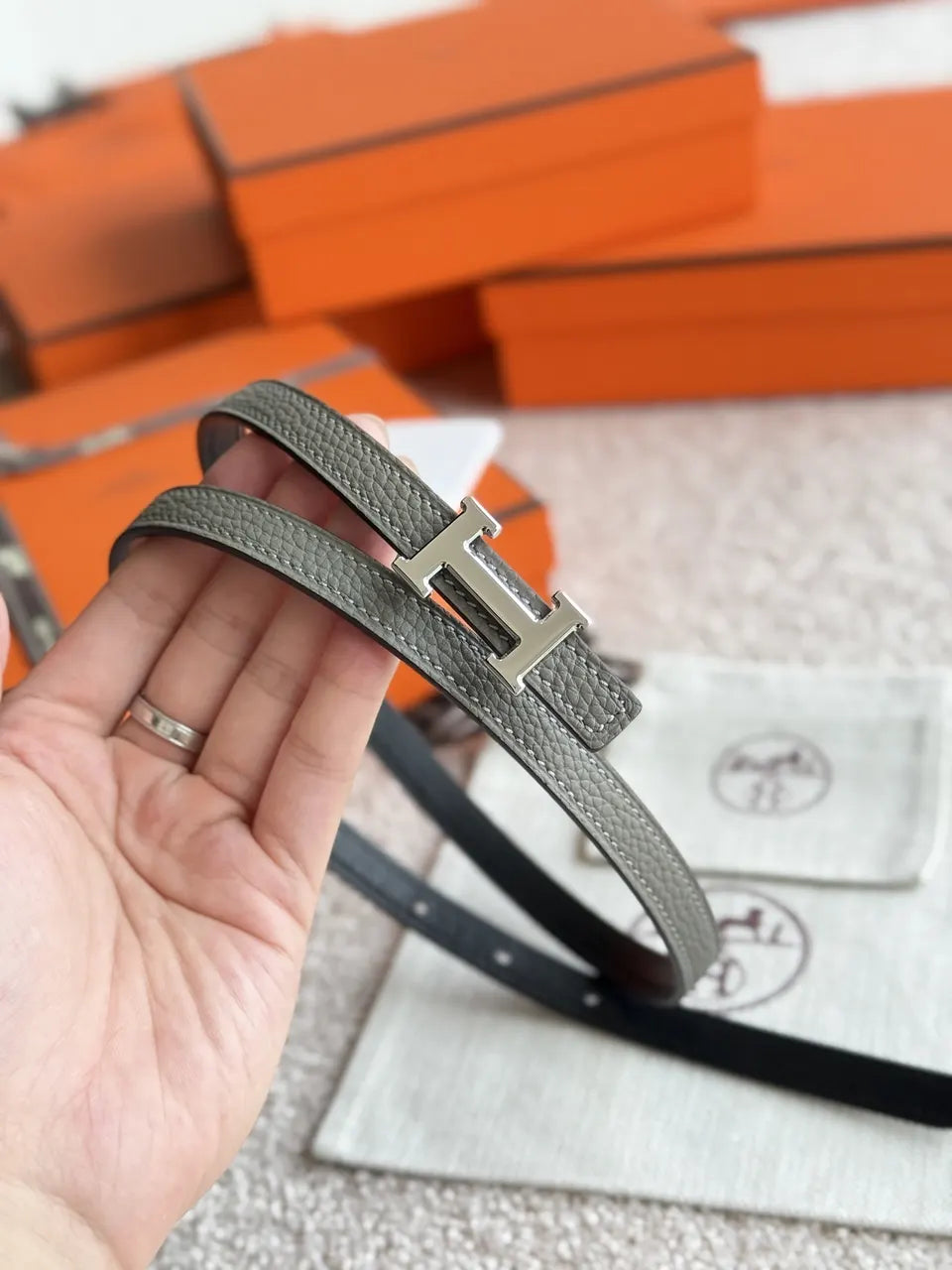 Hermes Etoupe Leather Belt silver - Hình 2