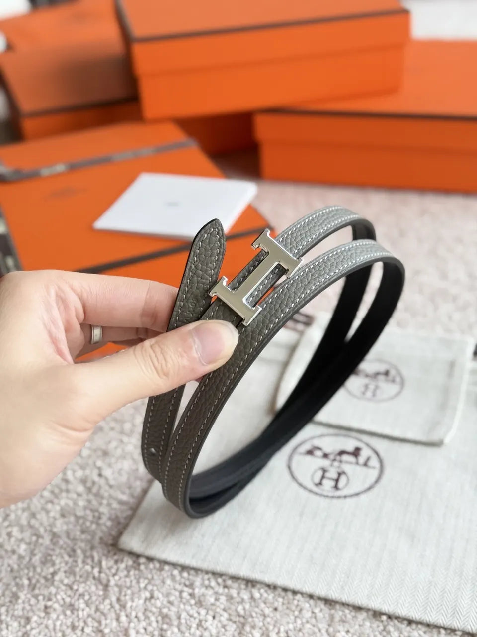 Hermes Etoupe Leather Belt silver - Hình 3