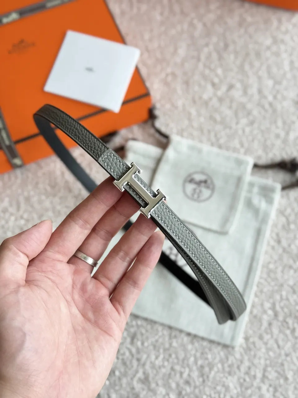 Hermes Etoupe Leather Belt silver - Hình 4