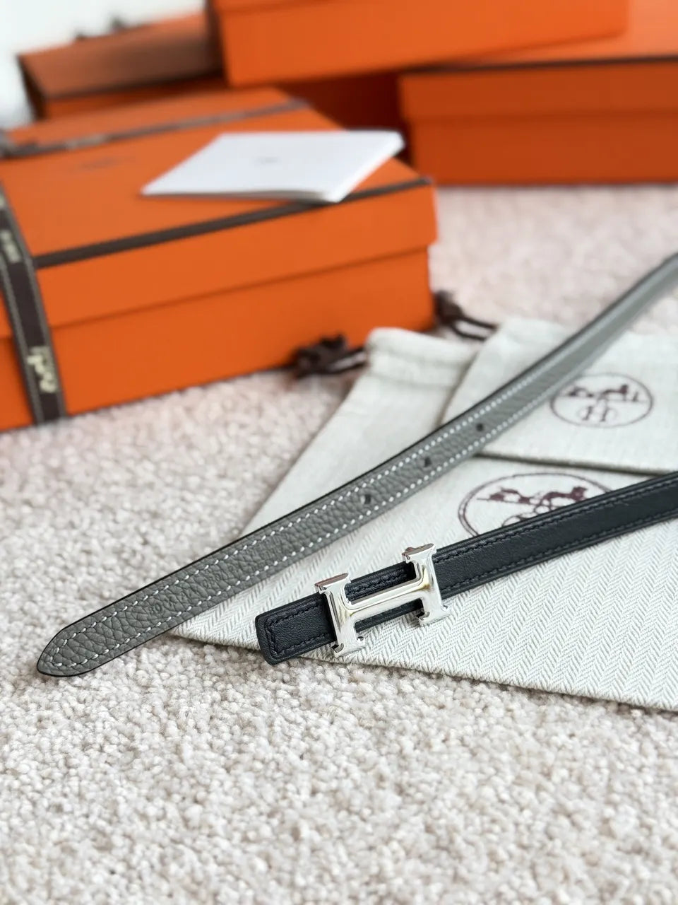 Hermes Etoupe Leather Belt silver - Hình 5
