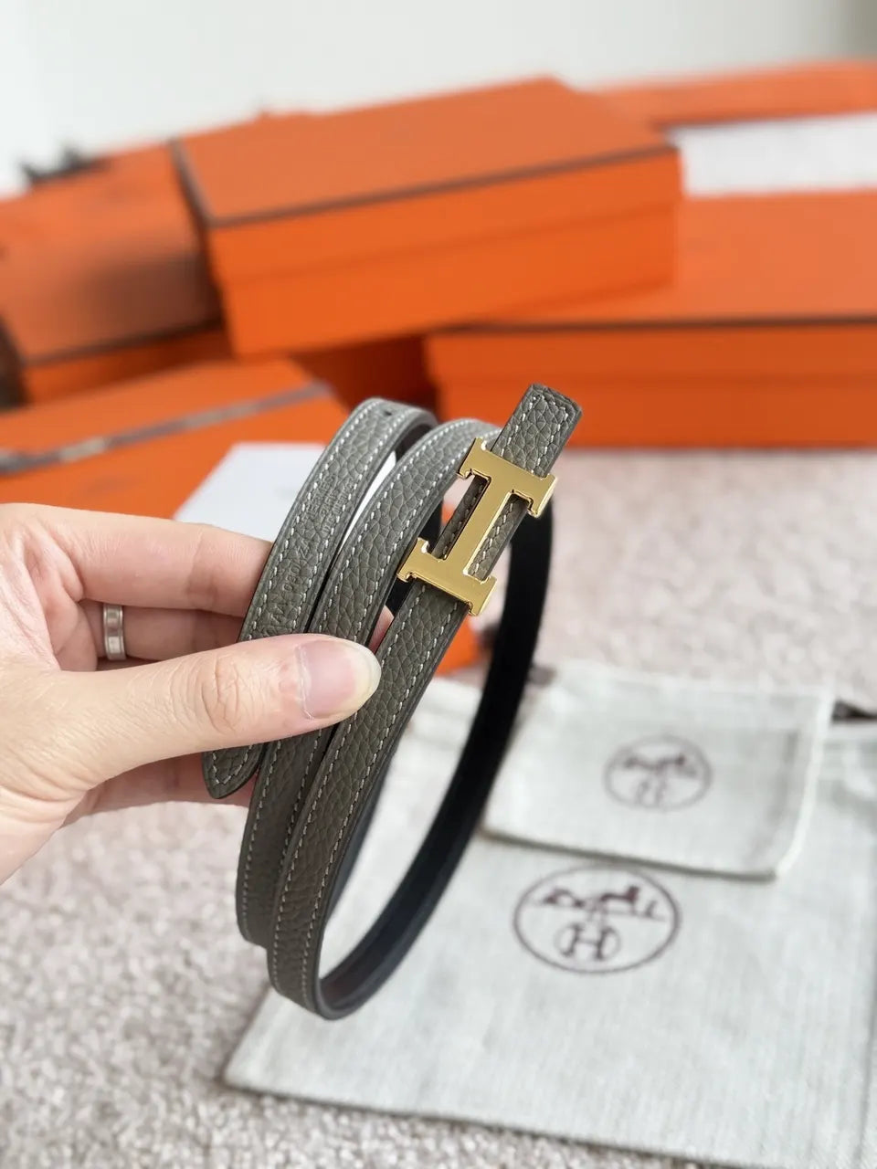 Hermes Etoupe Leather Belt silver - Hình 6
