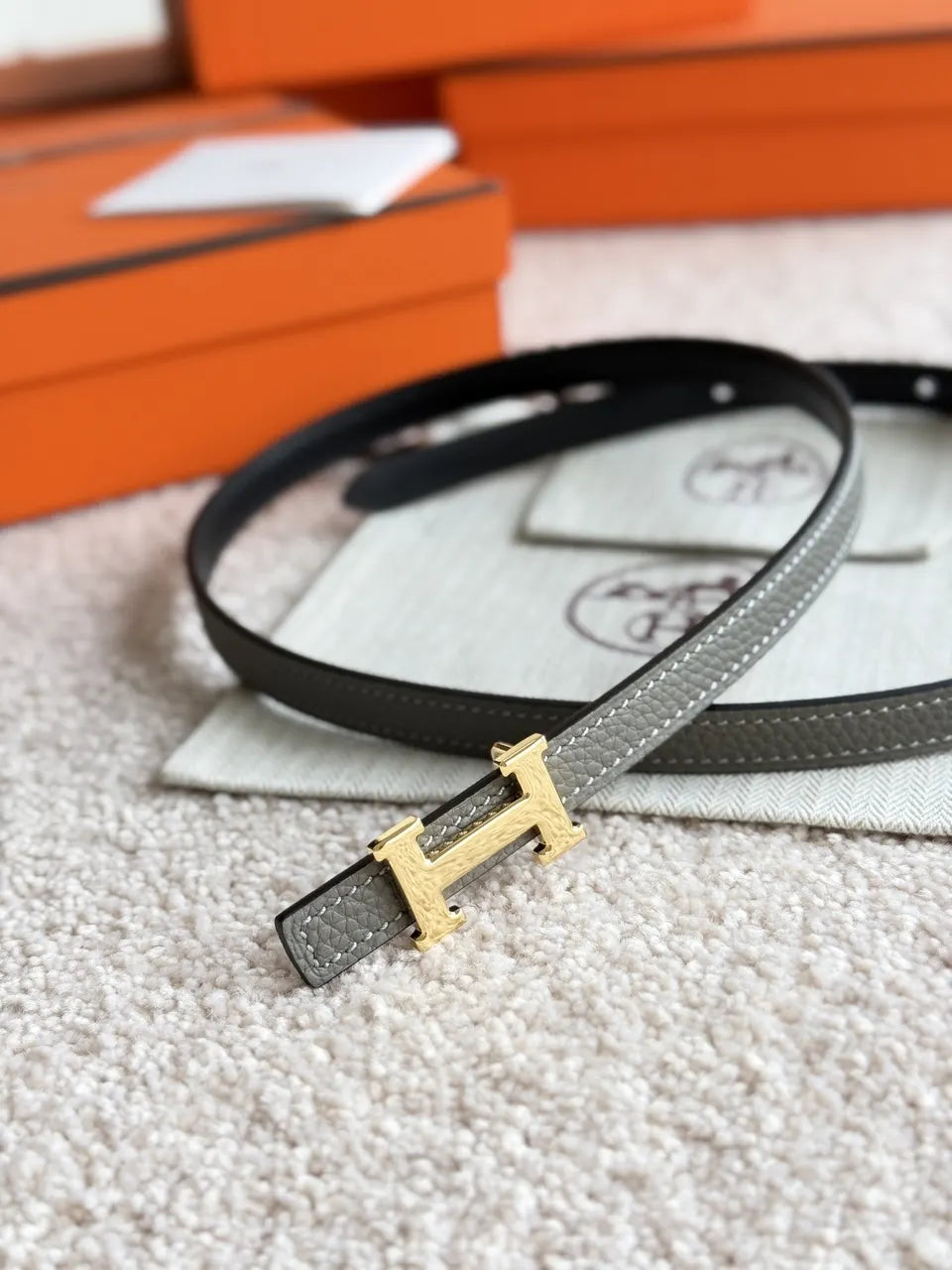 Hermes Etoupe Leather Belt silver - Hình 7