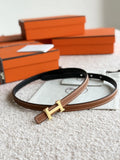 Hermes Gold Buckle Tan Slim Leather Belt