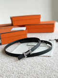 silver Hermes Black Swift Leather Belt