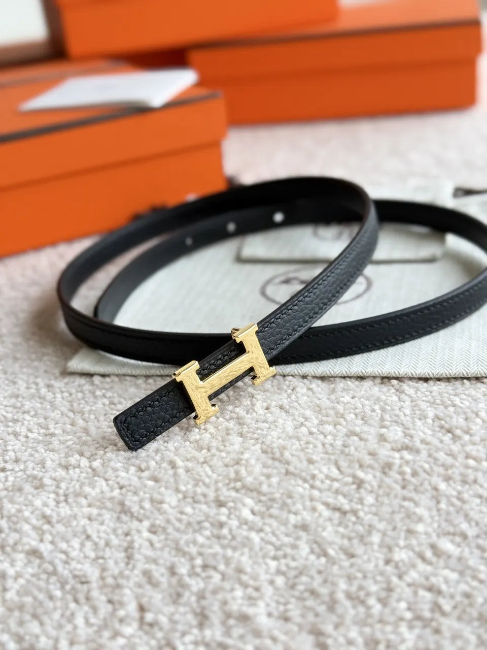 silver Hermes Black Swift Leather Belt - Hình 7