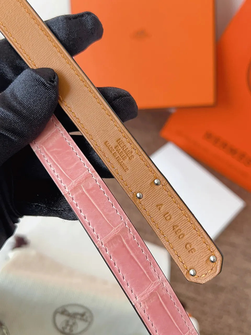 Hermes Rose Azalée Alligator Belt - Hình 8